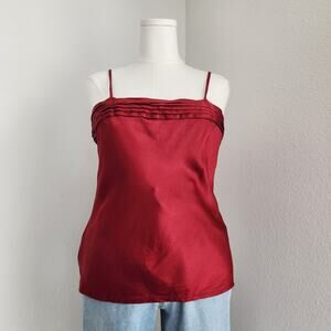 Vintage 90s Fritzi Red Satin Stretch Cami Tank Top Ruched Bust Night Luxe M L